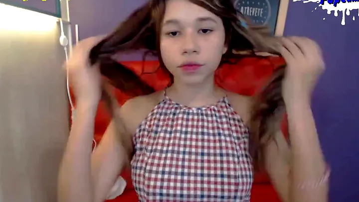 Super Cute Amateur Schoolgirl stripping and fingering on webcam
