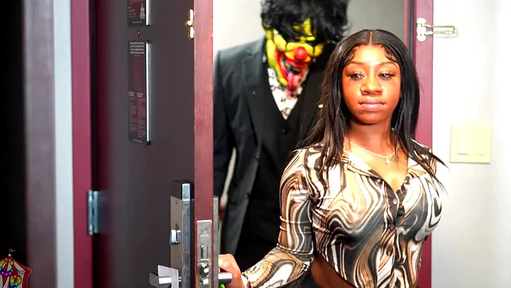 Lola B gets down & dirty with the clown Gibby in hot ebony action